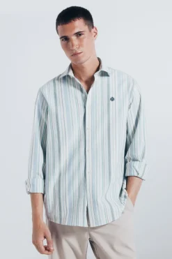 Springfield Camisa oxford ligero rayas verde Sale