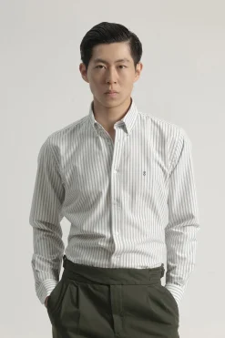 PuroEGO Camisa oxford slim algodón raya Estampado blanco Online