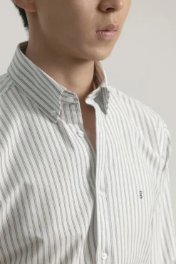 PuroEGO Camisa oxford slim algodón raya Estampado blanco Online