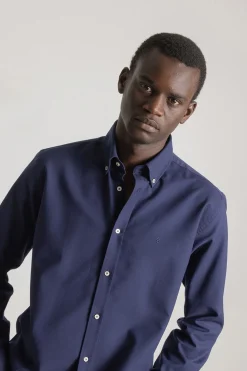 PuroEGO Camisa oxford slim fit Azul marino Discount