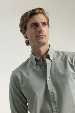 PuroEGO Camisa oxford slim fit algodón Kaki