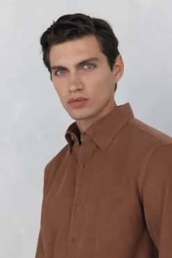Pedro del Hierro Camisa pana soft Marr&oacute;n Clearance