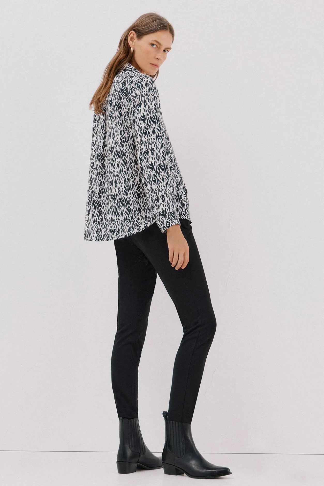 Cortefiel Camisa pliegue Estampado blanco Clearance