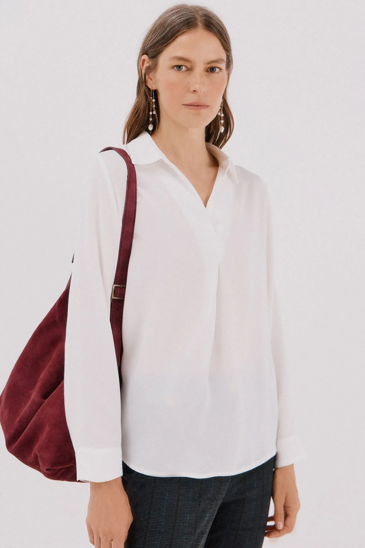 Cortefiel Camisa pliegue Blanco Outlet