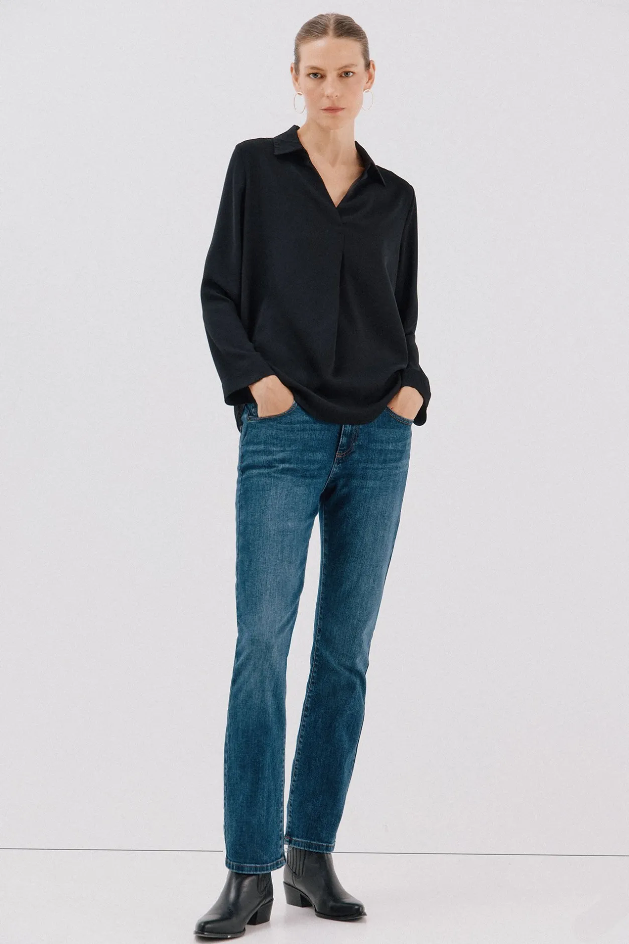 Cortefiel Camisa pliegue Negro New