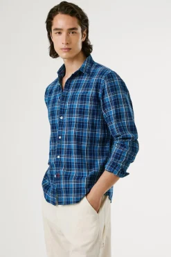 Pepe Jeans Camisa Popelín Cuadros Fit Regular azul Discount