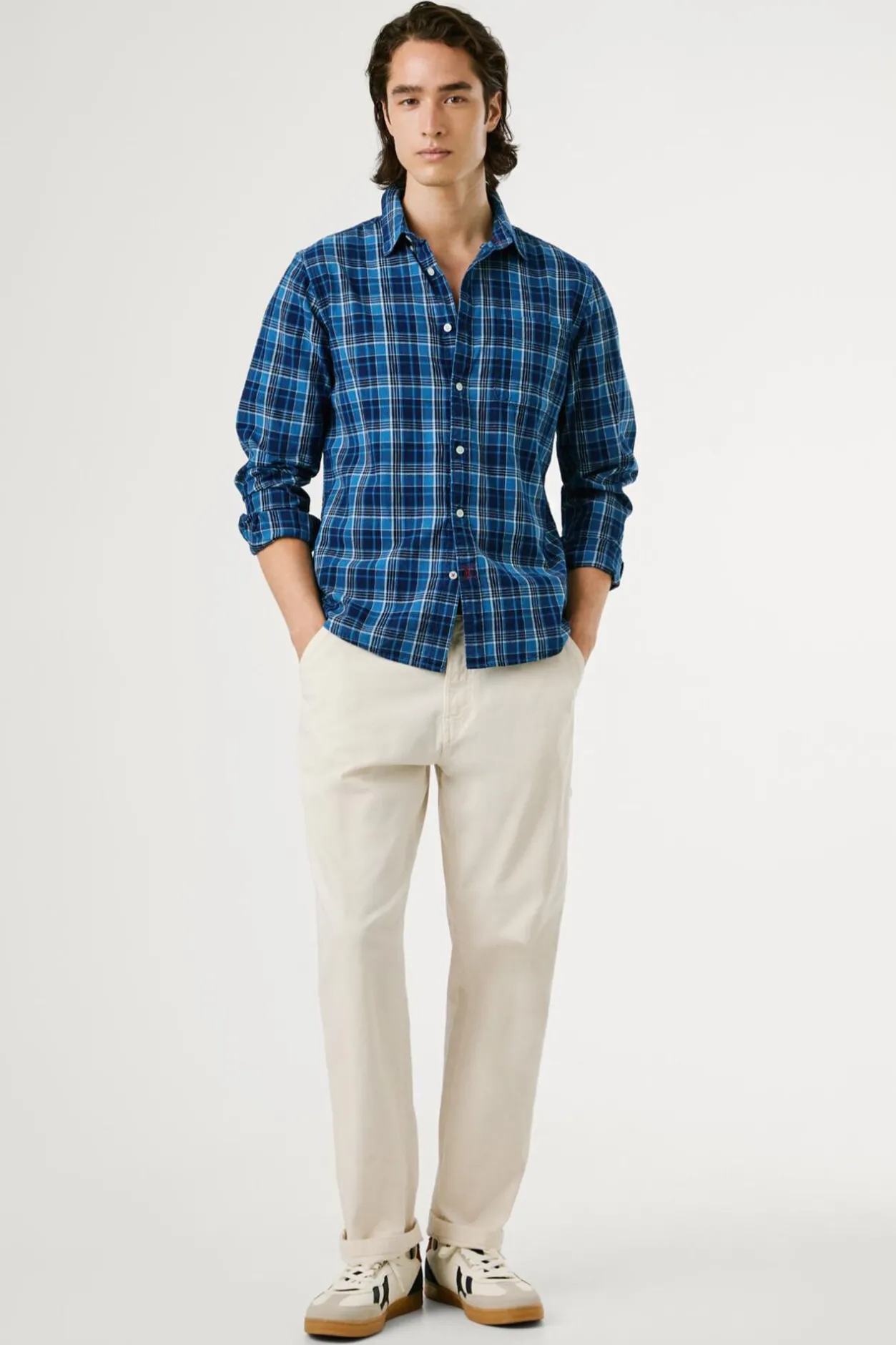 Pepe Jeans Camisa Popelín Cuadros Fit Regular azul Discount