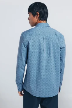 Springfield Camisa popelín micro estampado azul Best