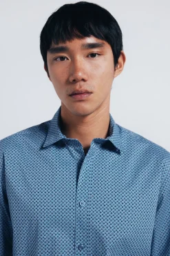 Springfield Camisa popelín micro estampado azul Best