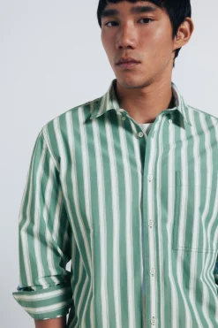 Springfield Camisa popelín rayas verde Hot