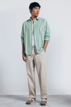 Springfield Camisa popelín rayas verde Hot