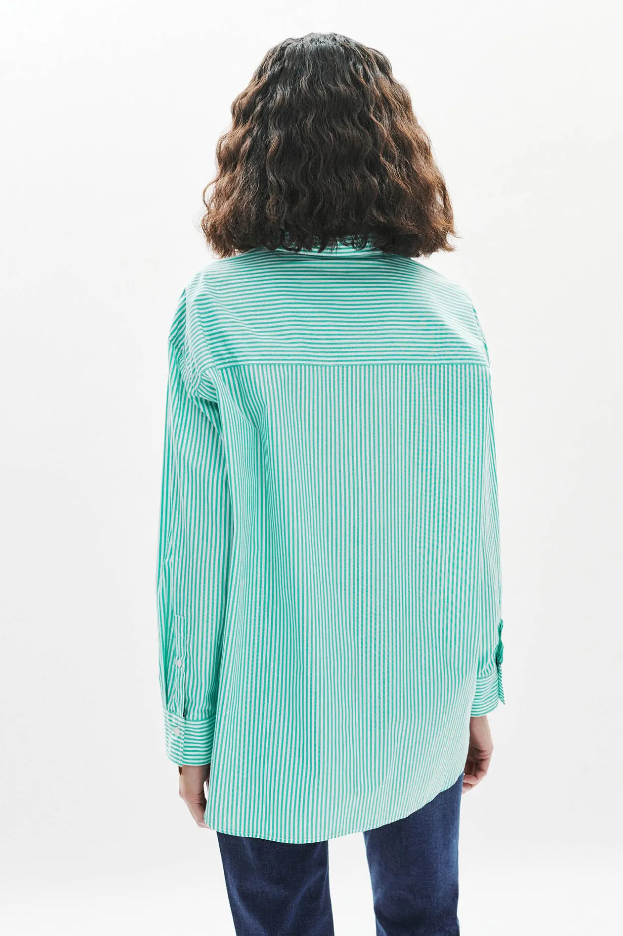 Caroll Camisa rayas 100% algodón Estampado verde Discount