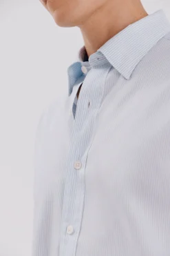 Cortefiel Camisa rayas algodón tencel Azul Clearance