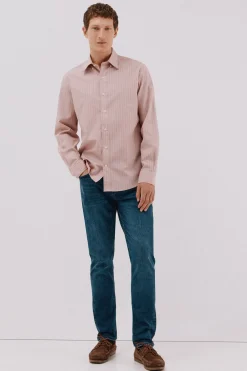 Cortefiel Camisa rayas algodón tencel Rosa Best