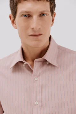 Cortefiel Camisa rayas algodón tencel Rosa Best