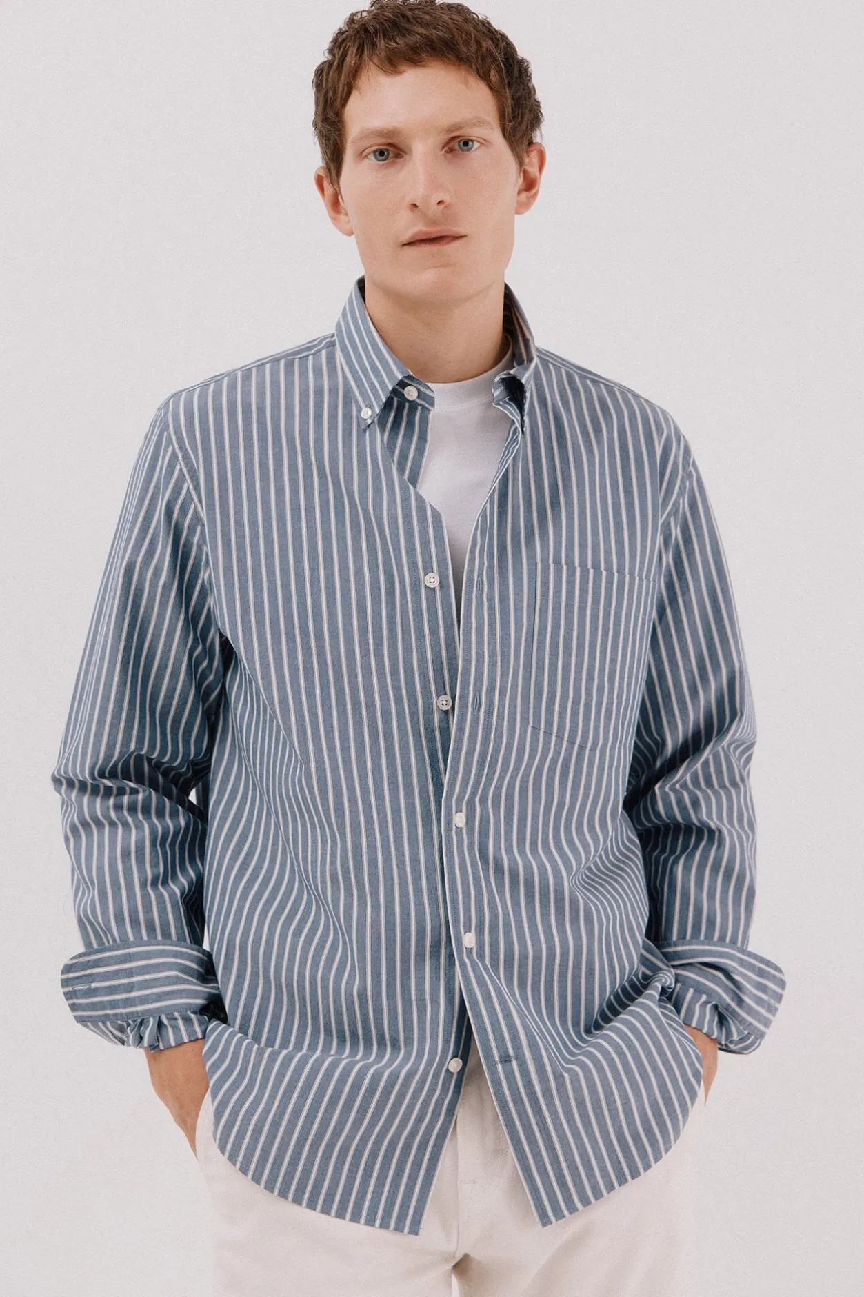 Cortefiel Camisa rayas popelín Azul marino Clearance