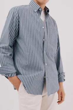 Cortefiel Camisa rayas popelín Azul marino Clearance