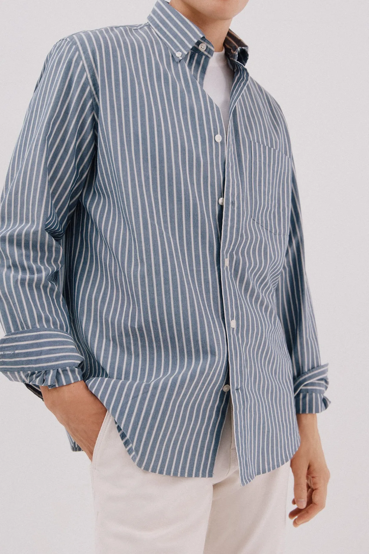 Cortefiel Camisa rayas popelín Azul marino Clearance