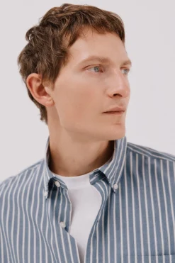 Cortefiel Camisa rayas popelín Azul marino Clearance