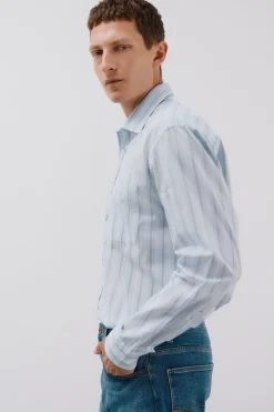 Cortefiel Camisa rayas popelín Azul Hot