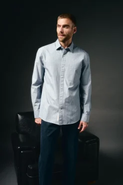 OOTO Camisa rayas twill Azul oscuro Outlet