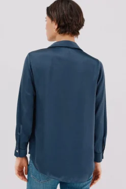 Cortefiel Camisa satinada Azul Discount