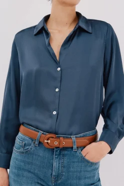 Cortefiel Camisa satinada Azul Discount