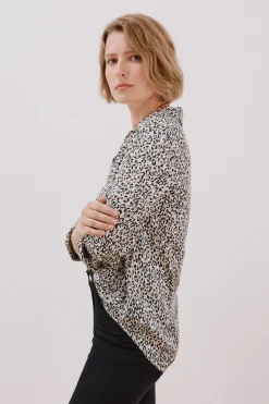 Cortefiel Camisa satinada Estampado blanco Clearance