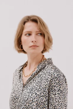 Cortefiel Camisa satinada Estampado blanco Clearance