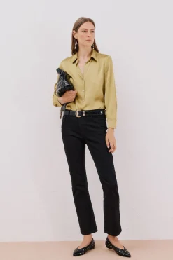 Cortefiel Camisa satinada Amarillo Clearance