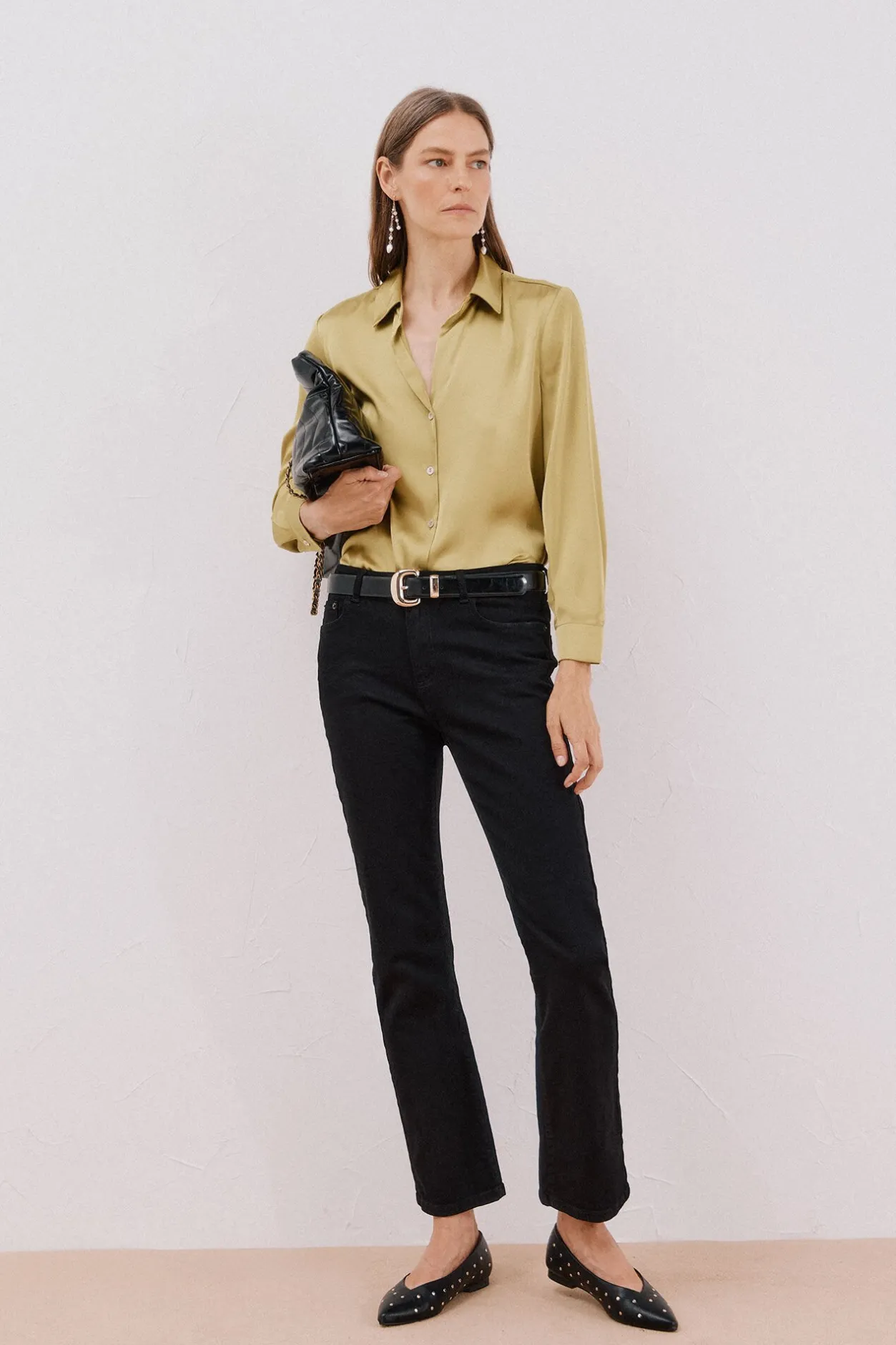 Cortefiel Camisa satinada Amarillo Clearance