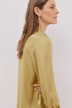 Cortefiel Camisa satinada Amarillo Clearance