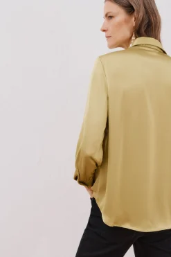 Cortefiel Camisa satinada Amarillo Clearance