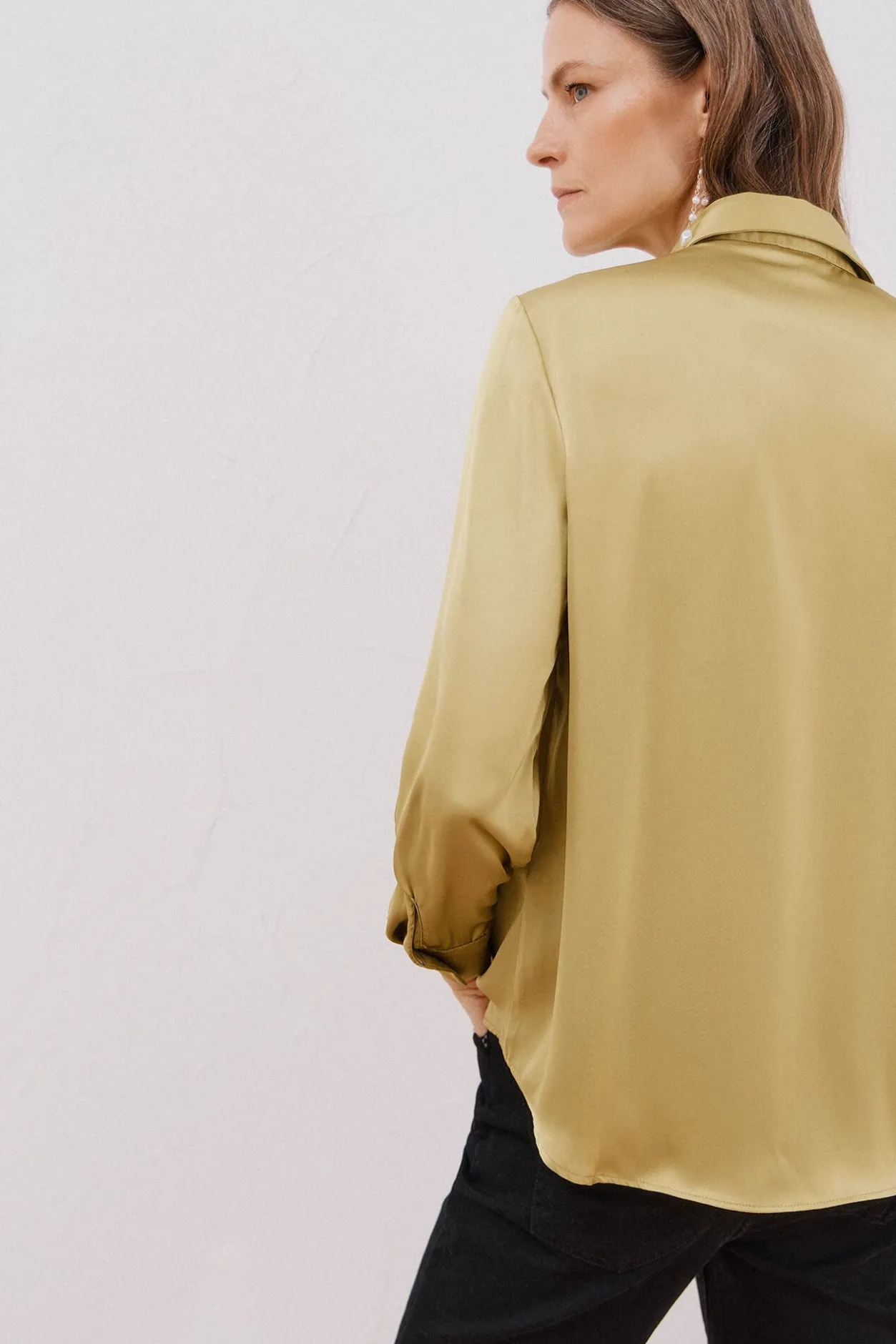 Cortefiel Camisa satinada Amarillo Clearance