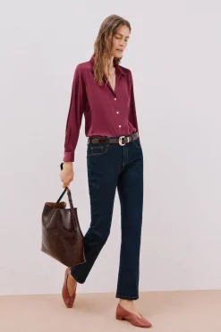 Cortefiel Camisa satinada Morado Outlet