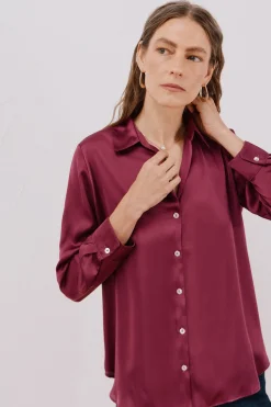 Cortefiel Camisa satinada Morado Outlet