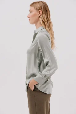 Cortefiel Camisa satinada Verde Outlet