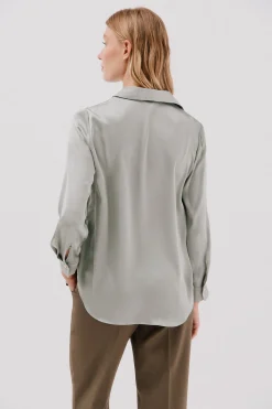 Cortefiel Camisa satinada Verde Outlet