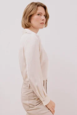 Cortefiel Camisa satinada Marfil Discount