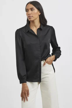 Vila Camisa satinada Negro Clearance
