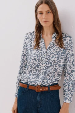 Cortefiel Camisa satinada Estampado azul Online