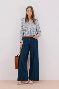 Cortefiel Camisa satinada Estampado azul Online