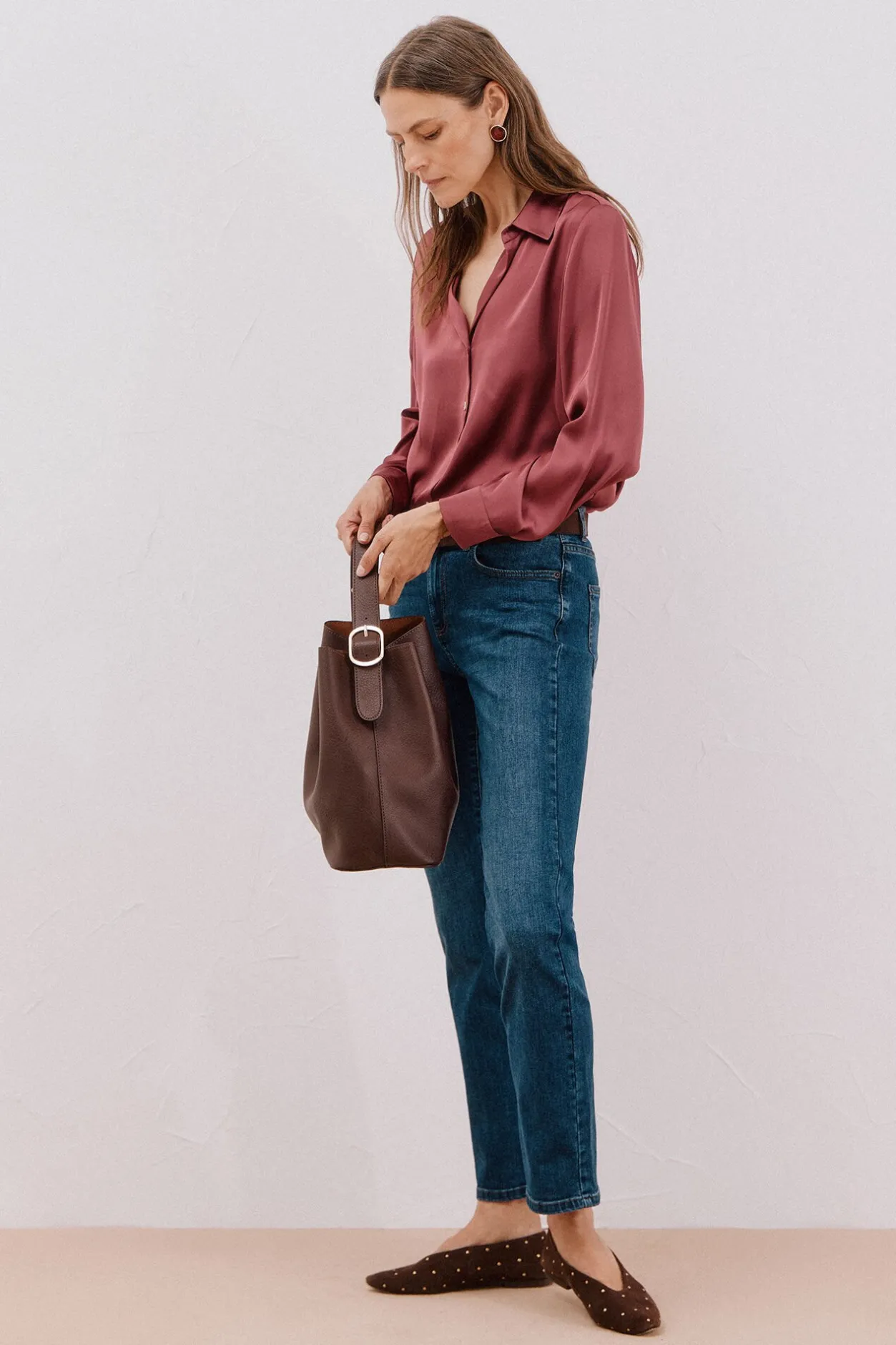 Cortefiel Camisa satinada Vino Online