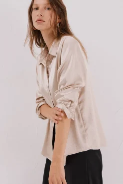 Cortefiel Camisa satinada brillos Beige Best