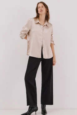 Cortefiel Camisa satinada brillos Beige Best