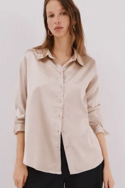 Cortefiel Camisa satinada brillos Beige Best