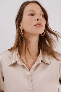 Cortefiel Camisa satinada brillos Beige Best