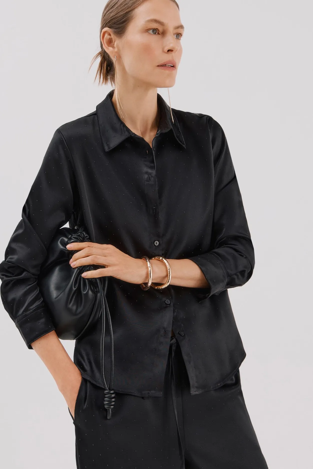 Cortefiel Camisa satinada brillos Negro Clearance