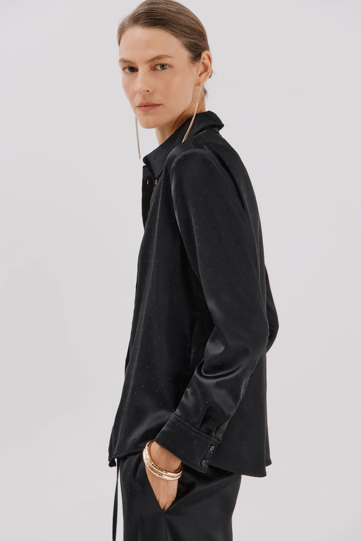 Cortefiel Camisa satinada brillos Negro Clearance