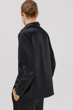 Cortefiel Camisa satinada brillos Negro Clearance